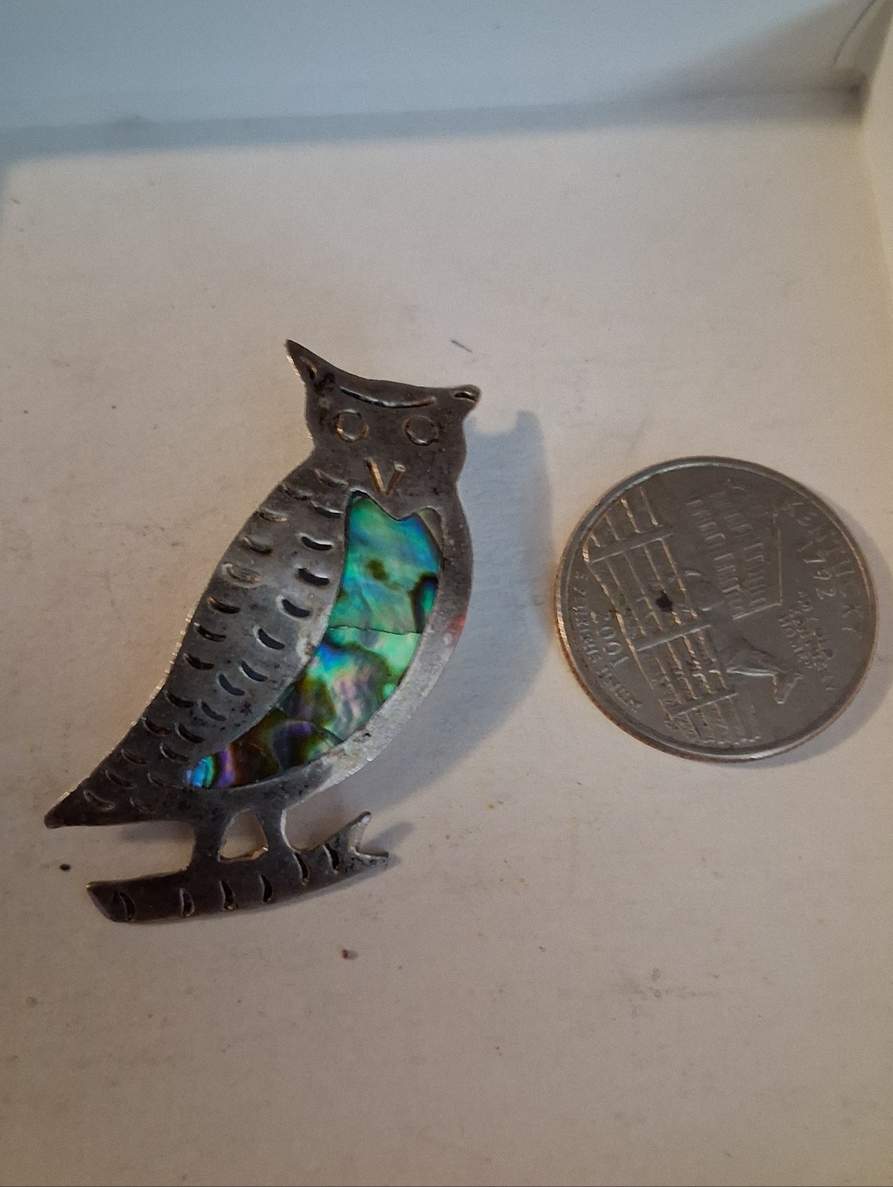 Vintage Napier 925 Sterling Silver Abalone Owl Brooch